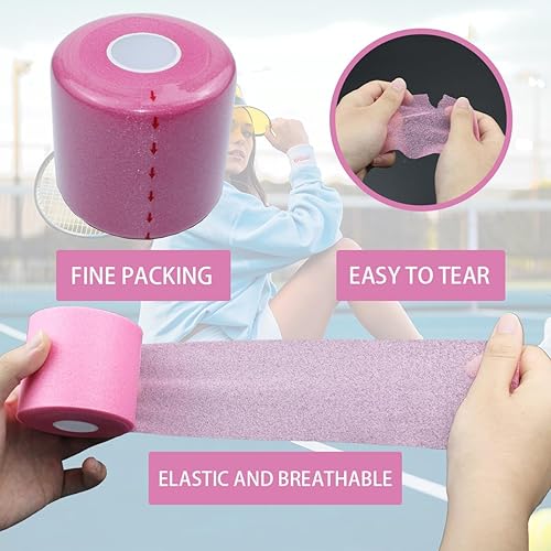 Miniatura 4 de 2 rollos de 60 yardas de cinta atlética preenvuelta de espuma de espuma deportiva para muñecas, codos, rodillas, tobillos, cabello (azul)