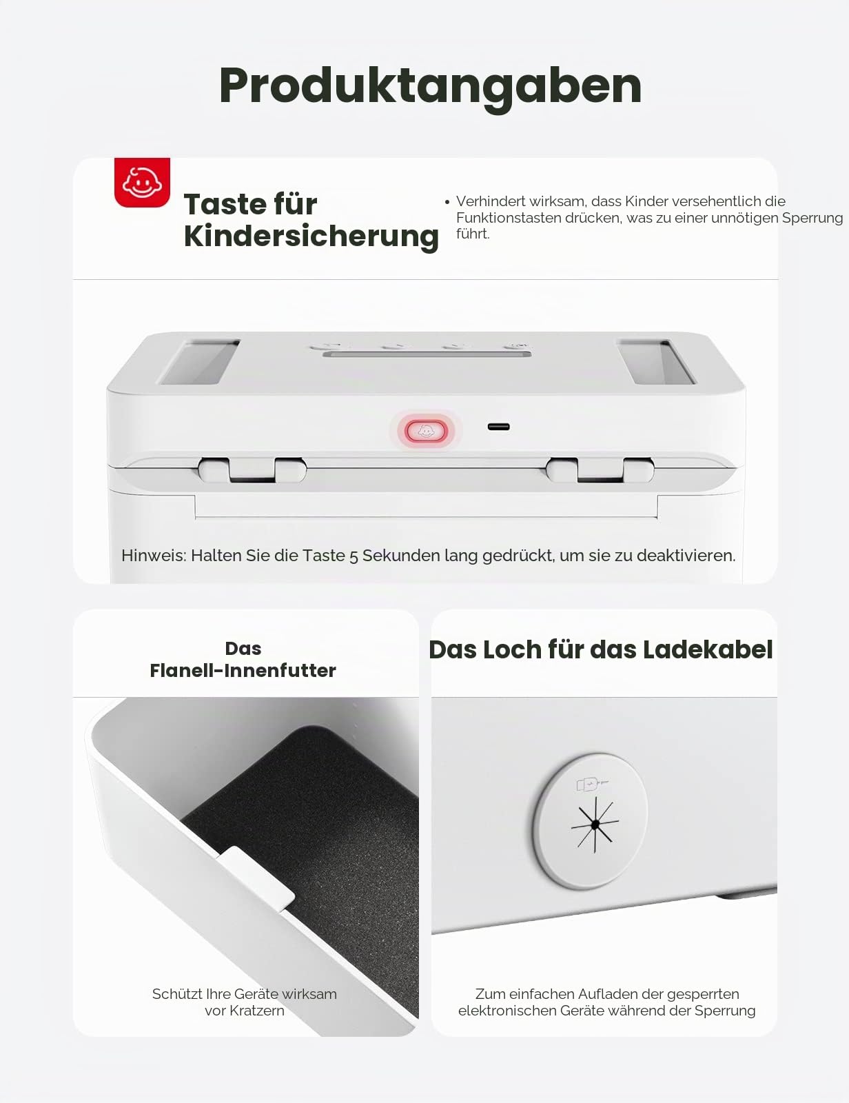 VAYDEER Handy-Safe mit Timer aus Metall, Weiß