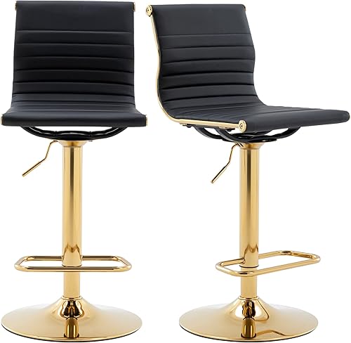 Miniatura 13 de chairus Juego de 2 taburetes de bar giratorios modernos, taburetes de bar ajustables con altura de mostrador, taburetes de piel sintética sin brazos