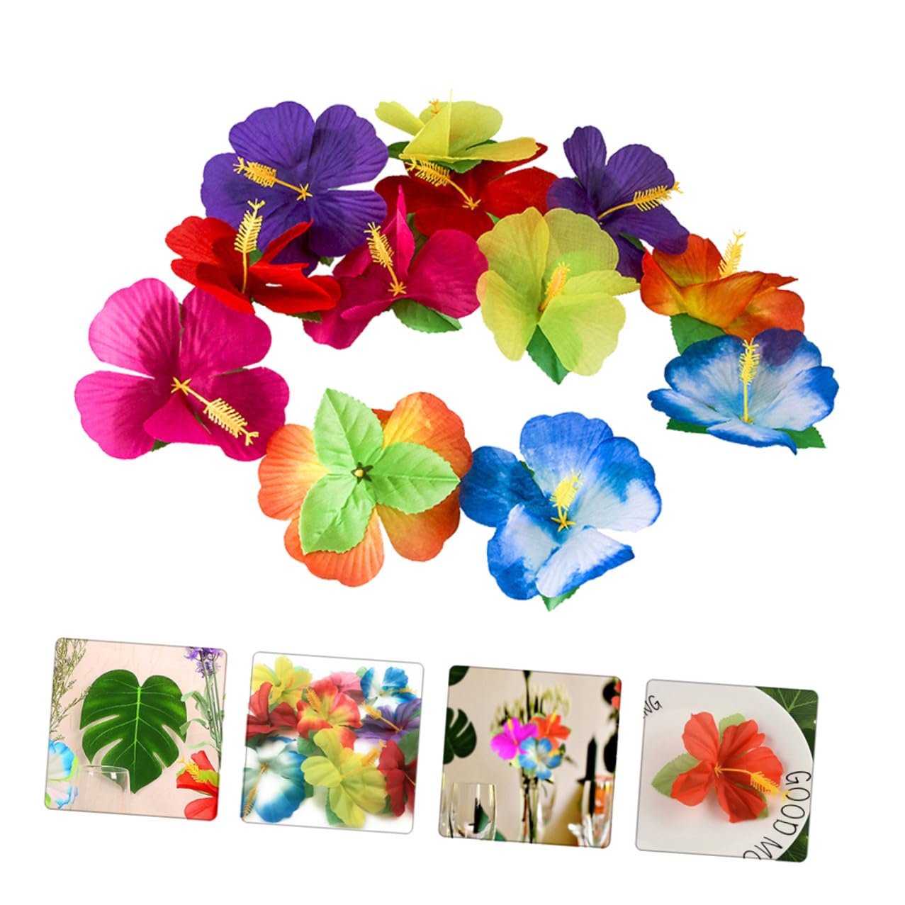 OUNONA Künstliche Hibiskusblüten Deko 72stücke aus Stoff für Sommerfest Tischdeko und Fotorequisite für Hawaii Party und Wohnzimmerdekoration Zufällige Farbe