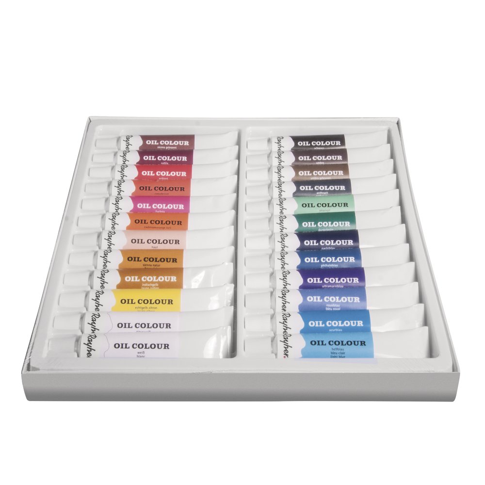 Rayher 38919000 Set of 24 Artists Quality Oil Paints, 12 ml Oil Colour Tubes for Oil Painting in 24 Assorted Colours