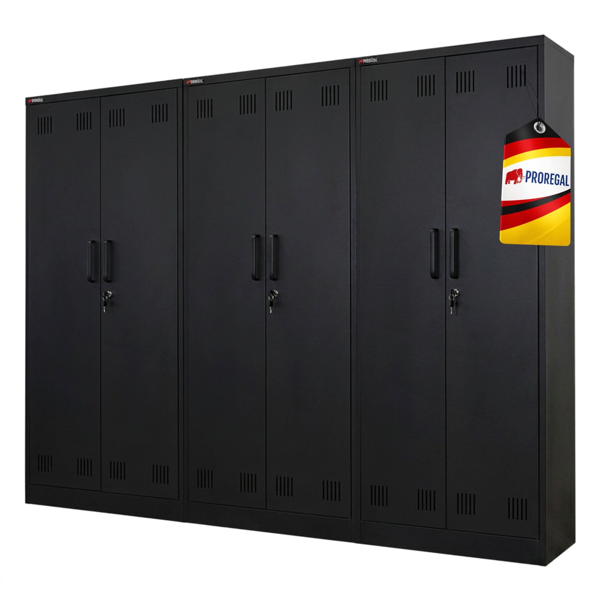 PROREGAL Mega Deal 3X Armoire à Portes battantes Rhino avec 2 Portes. verrouillable HxLxP 170x70x30cm 5 Compartiments et Tringle à vêtements Acier avec revêtement par Poudre Noir