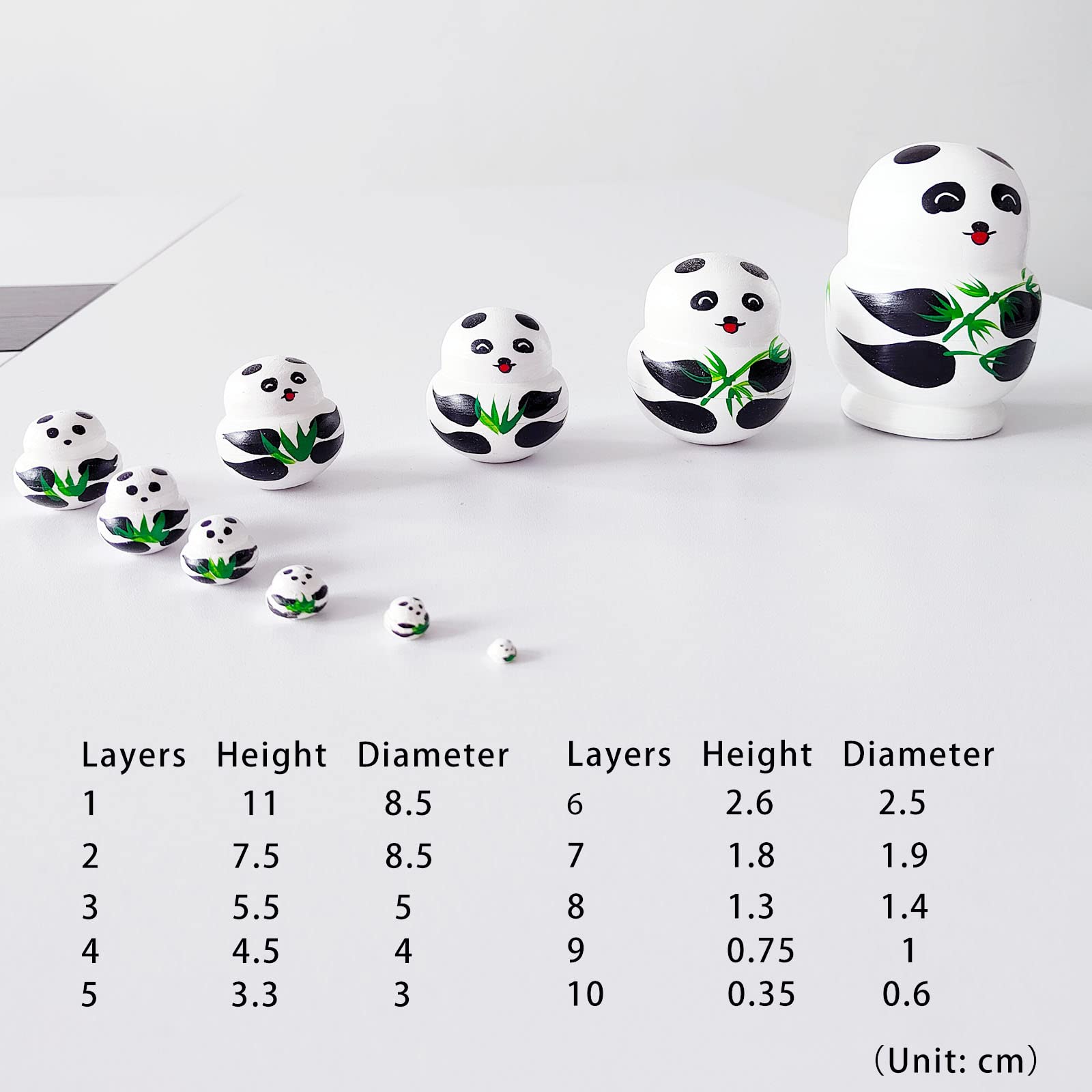10 Capas de Muñecas Rusas Matryoshka, Muñecas de Madera para Anidar Animales, para Fiesta, Festival, Sala de Estar, Decoración de Dormitorio（Panda）