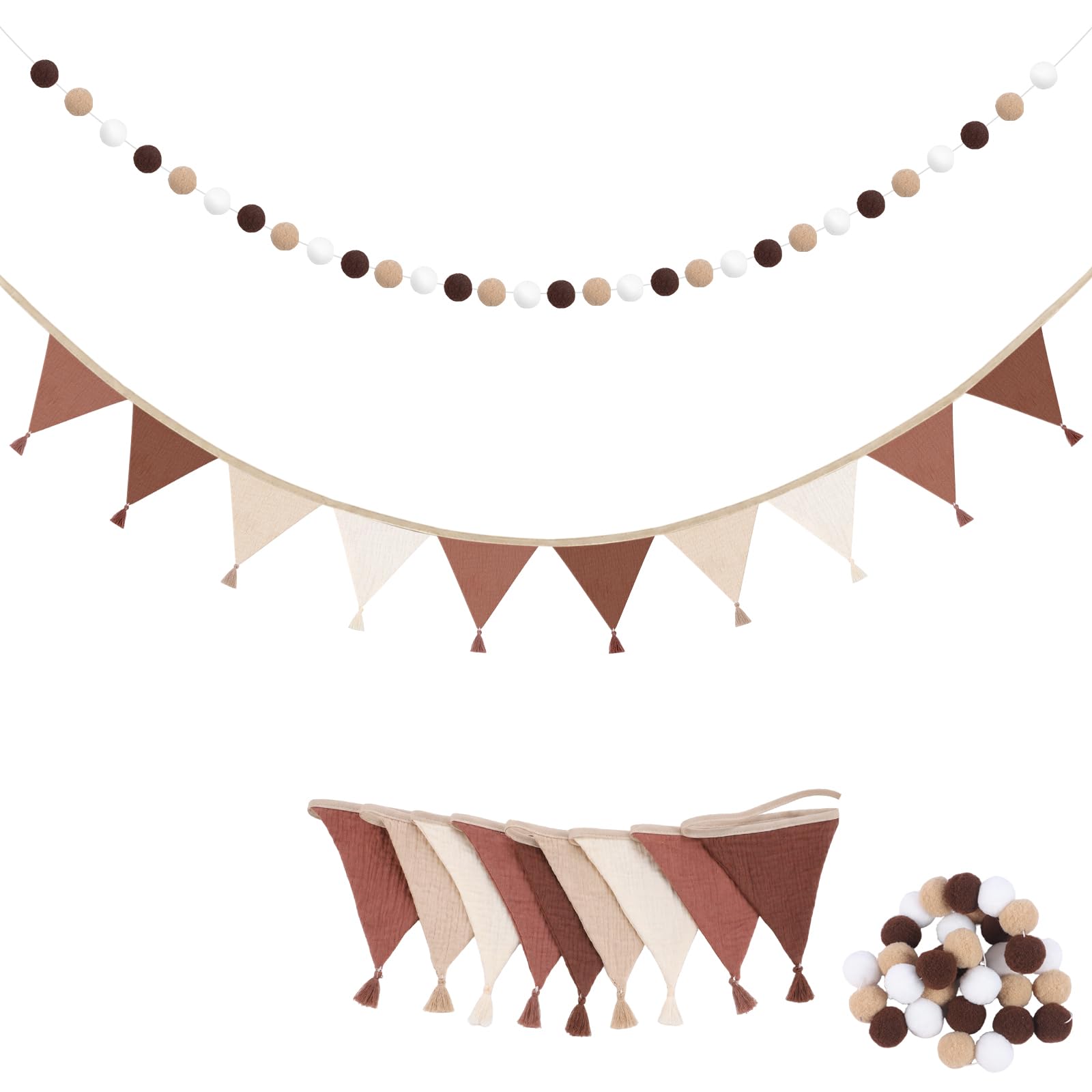 Fohuanky Fabric Bunting and Felt Ball Garland for Nursery Decoration