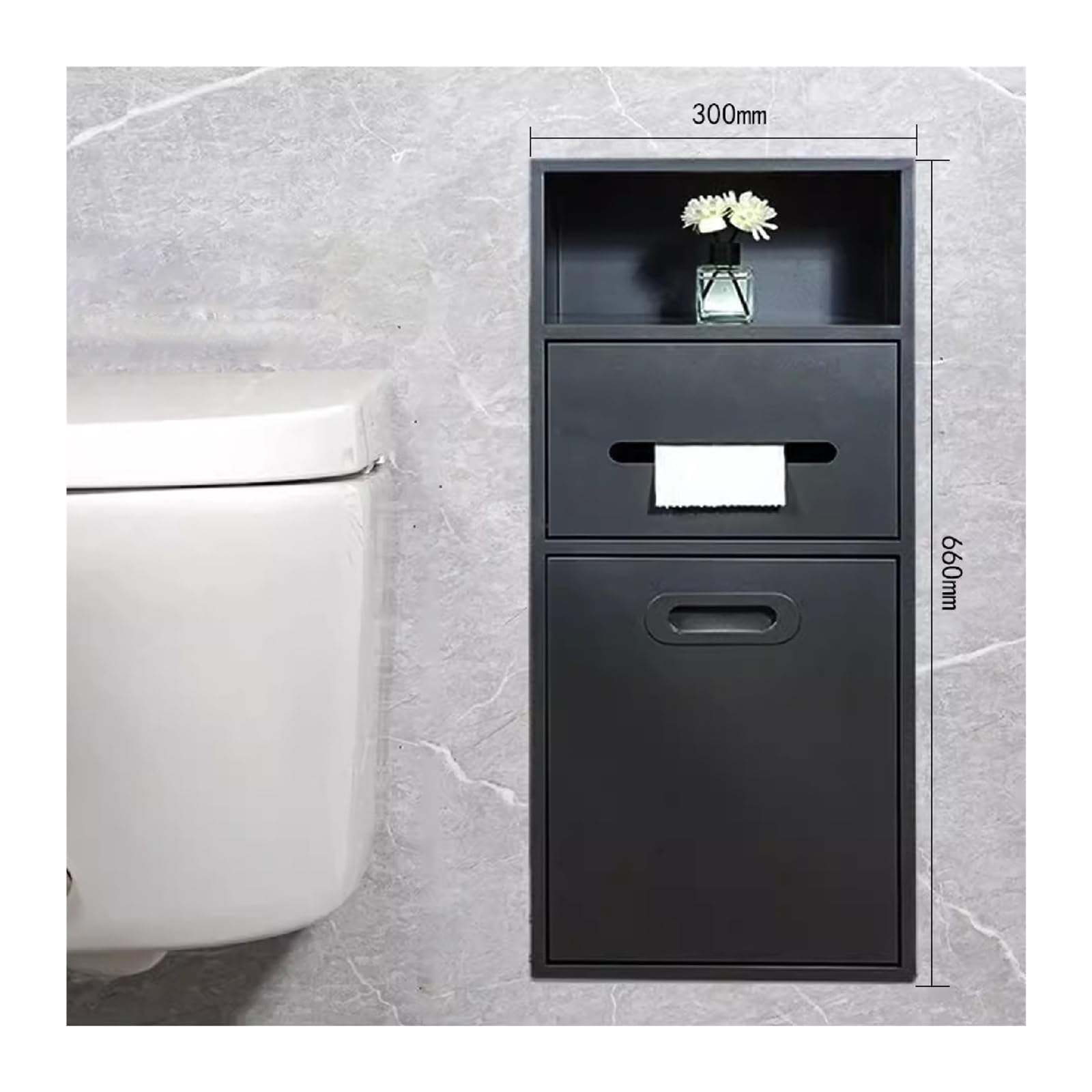 Wnęka Prysznicowa Ze Stali Nierdzewnej, Wodoodporny Uchwyt Na Papier Toaletowy, Wnęka Prysznicowa, Wnęka Na Kosz Na Śmieci Do Przechowywania W Łazience/Szampon/,Black-66x30x14cm