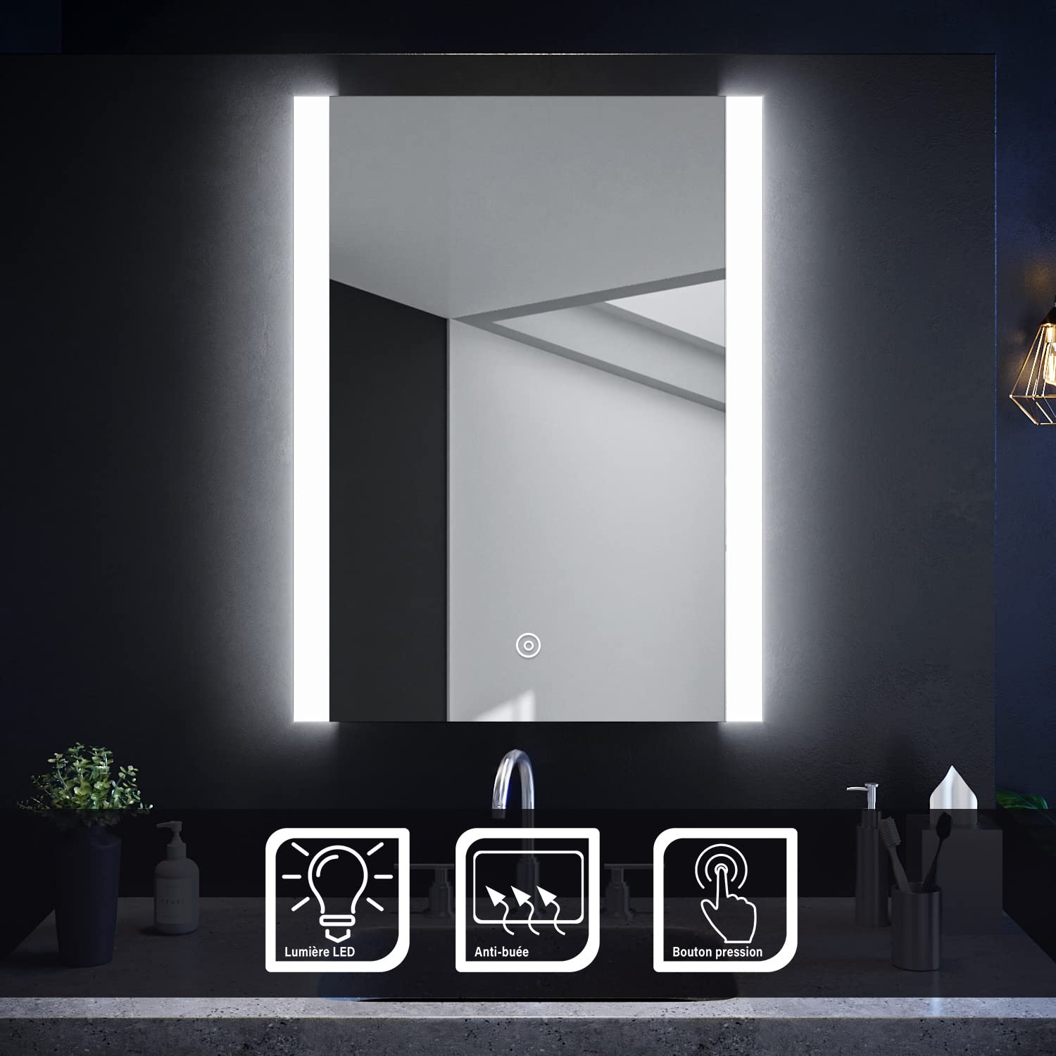 Specchio LED Bagno SIRHONA 80x60 Cm Con Lente 3x Ingrandente E Orologio Digitale – Antiappannamento E Dimmerabile