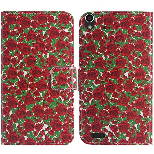 TienJueShi Rose Blume Flip Book Stand Brief Leder Tasche Schütz Hülle Handy Hülle Abdeckung Fall Wallet Cover Etüi Skin Für Medion Life P5004 MD 99253 5 inch