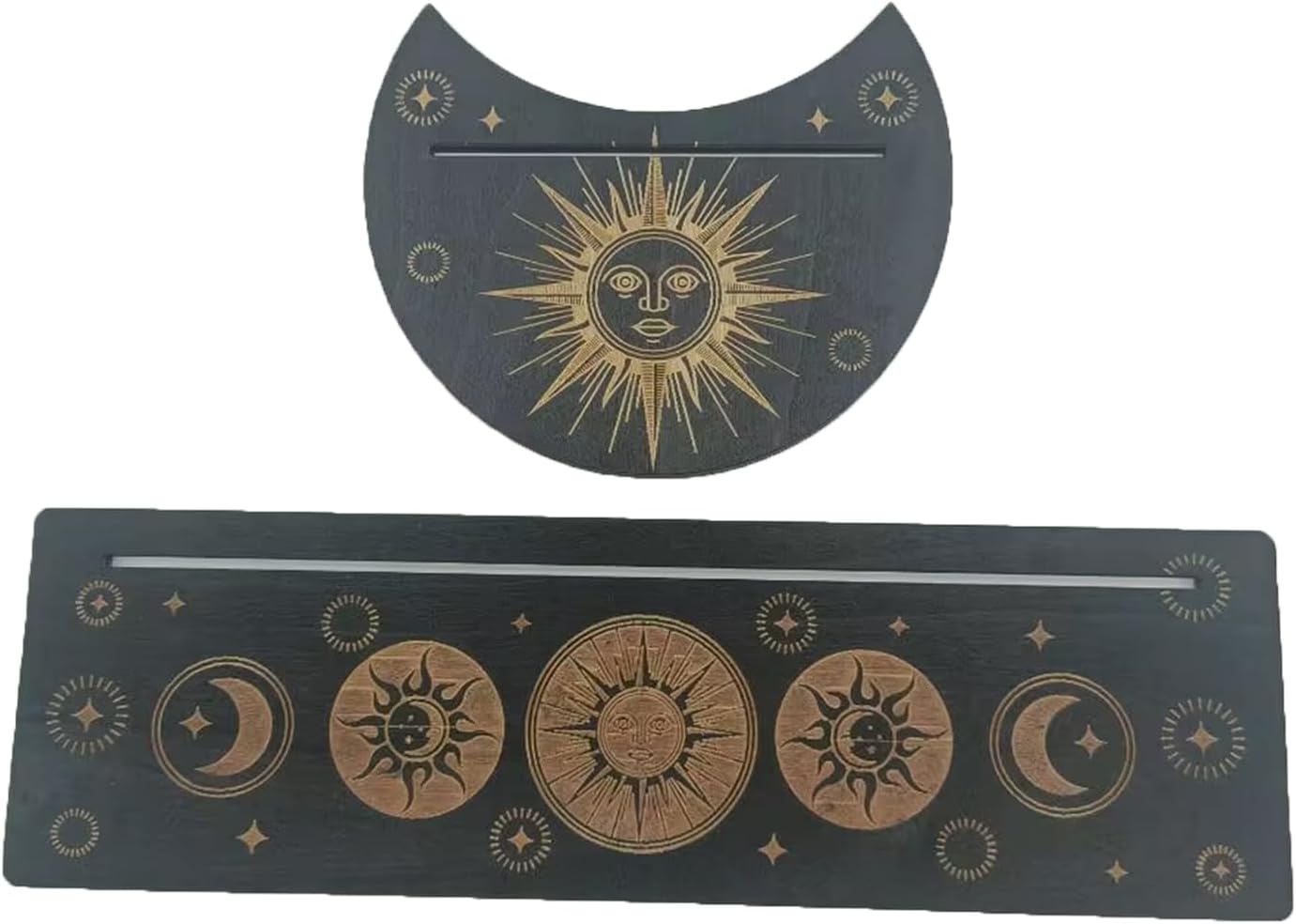 Wooden Tarot Card Holder Display Stand Rectangle Moon Shape Tarot Deck Holder Witch Divinations Tool Easy To Carry Portable Tarot Card Display Stand Divinations Game Accessories