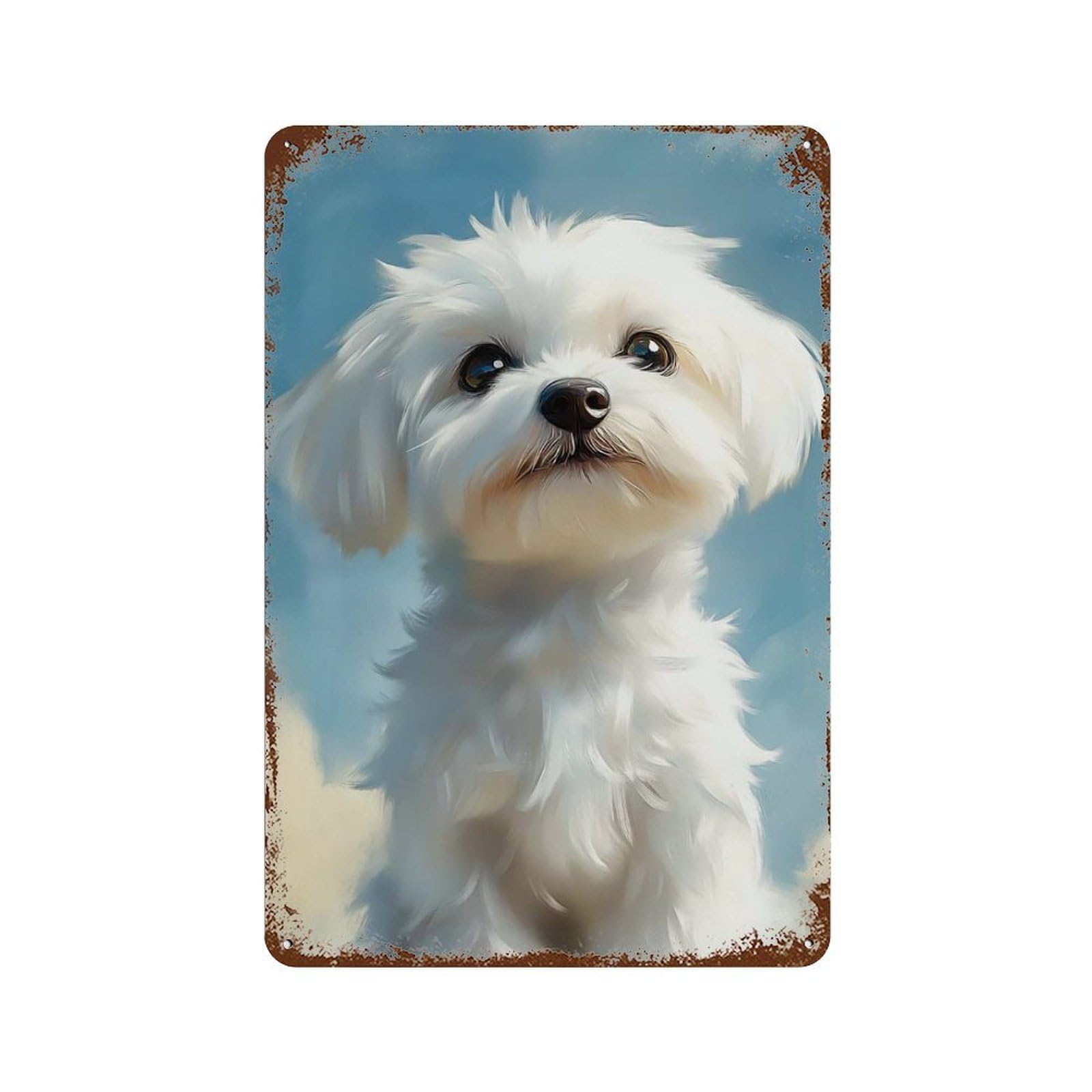Aged Metal Wall Plaque with Maltese Dog Portrait Design 11.8"x7.9", for Pub, Kitchen And Man Cave Decor, Shabby Chic Decor