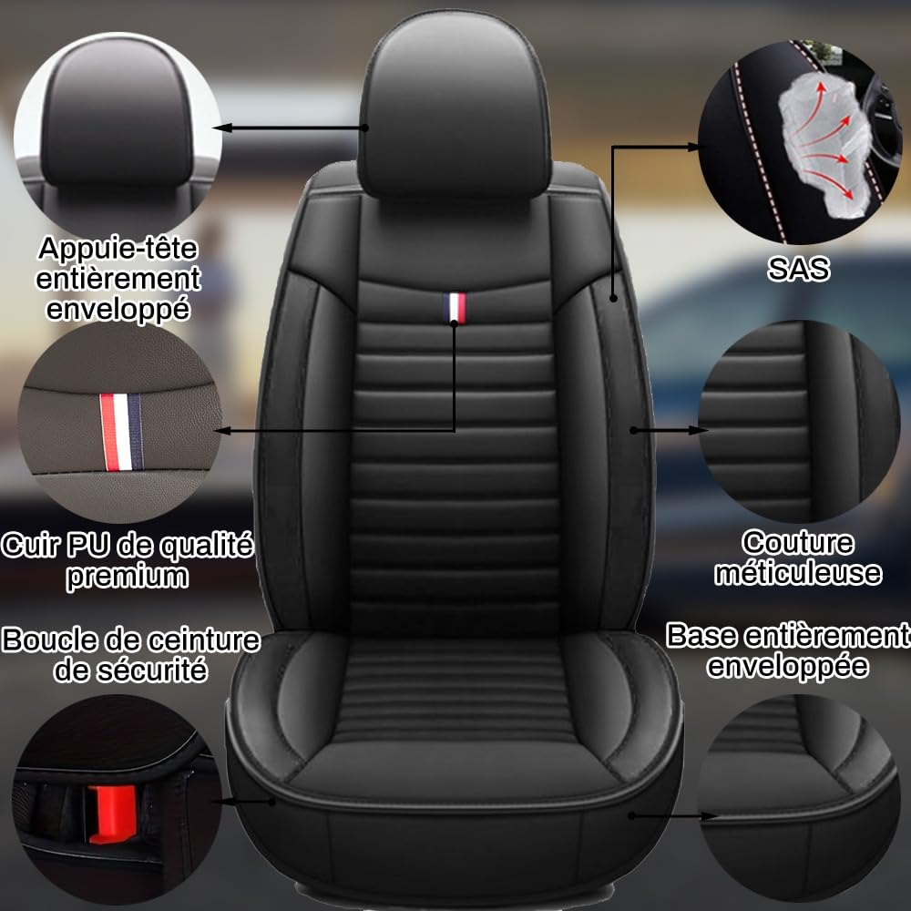 Set di 5 coprisedili universali per auto per MG ZS MG5 MG6, in ecopelle, traspirante e impermeabile e antigraffio, colore: nero