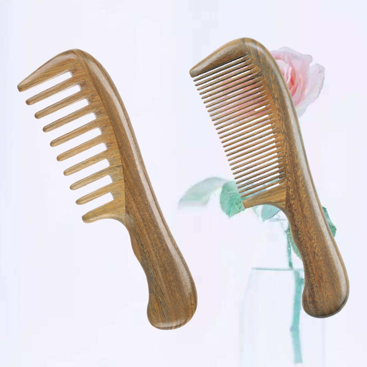 Sandelholz Haarkamm Oberfläche 2 Stück für Damen mit Breiten und Feinen Zinken Tragbar aus Natürlichem für Tägliche Haarpflege