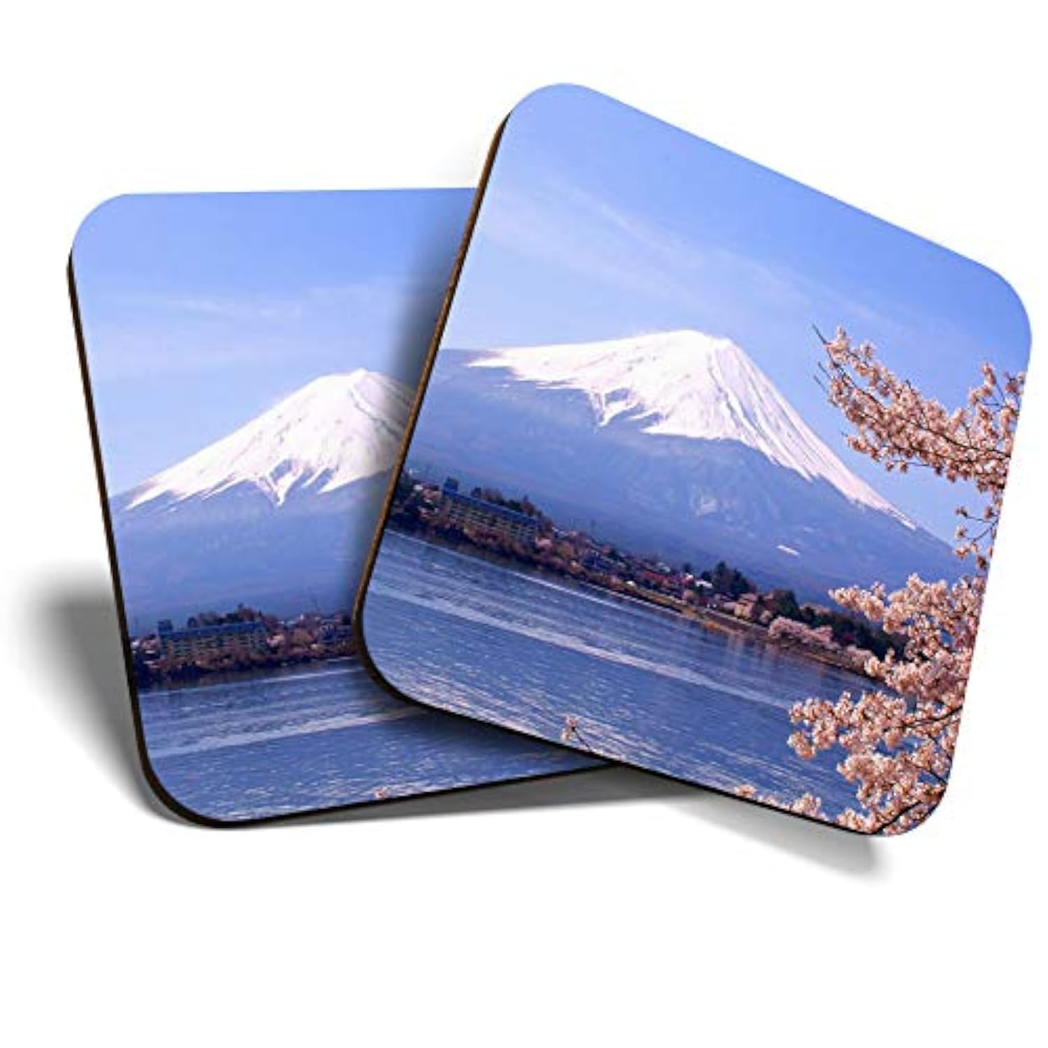 Great Coasters (Set of 2) Square/Glossy Quality Coasters/Tabletop Protection for Any Table Type - Mount Fuji Japan Mountain Japanese #8986