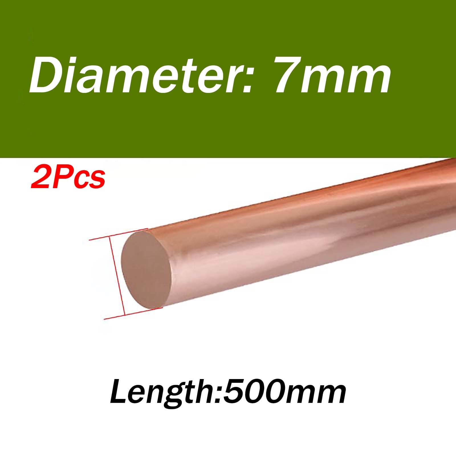 Kupferstangen, 2 Stück, Länge 500 mm, 99,9% T2-Kupfer, massive Rundstange for Heimwerker-, Bastel- und Elektroprojekte, leicht zu schneiden(7mm)