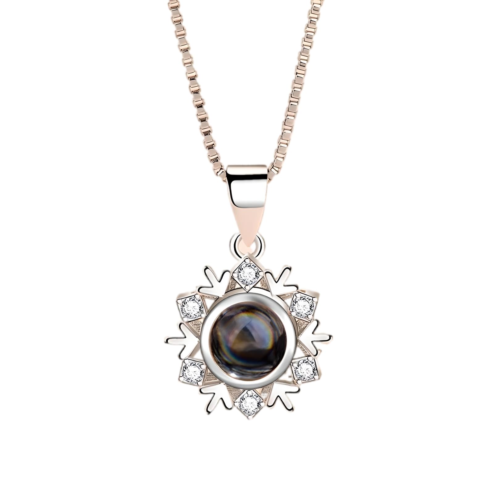 Collana con proiezione in argento sterling 925 per donne, ciondolo Ti amo in 100 lingue, collana con foto, foto personalizzata, ciondolo,
