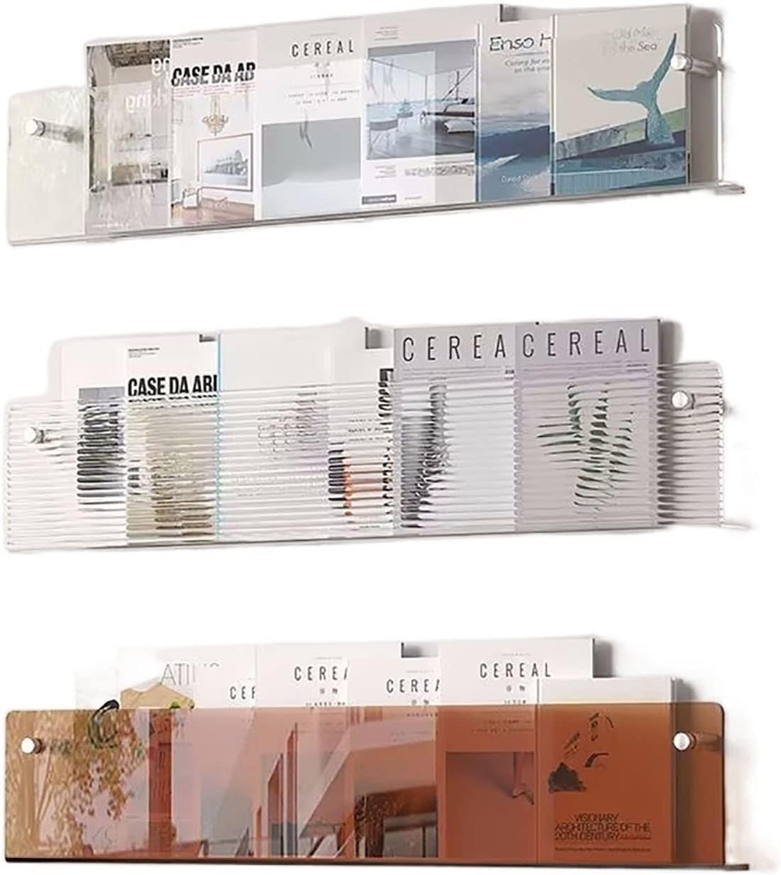 BESNUT 3 Tier Acrylic Magazine Holder, Wall Mount Bookshelf Magazine Rack