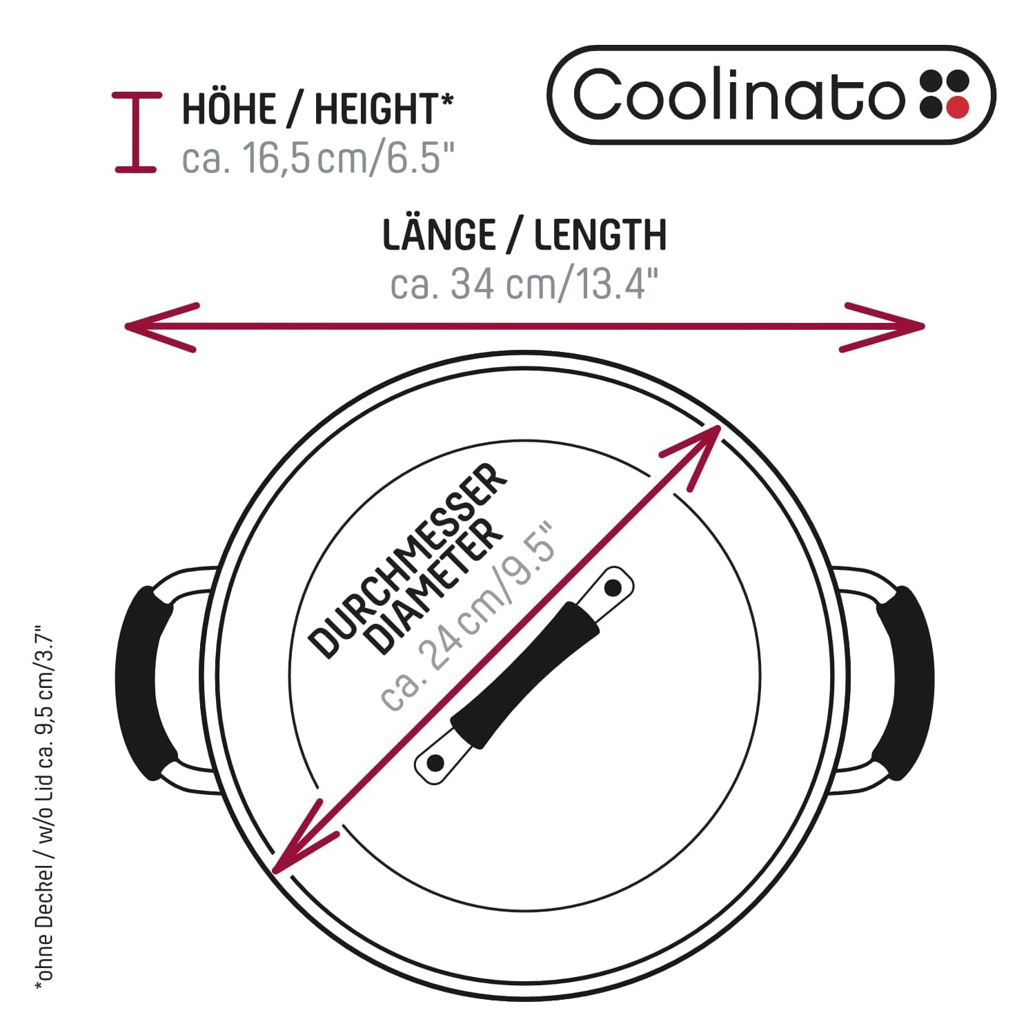 Coolinato - Edelstahl Schmortopf 24 cm mit Silikongriffen & Glasdeckel – Schmorpfanne mit 3,8 l Volumen – Für alle Herdarten, Induktionsgeeignet & backofenfest– 2 Lagen Sandwichboden mit Alu-Kern