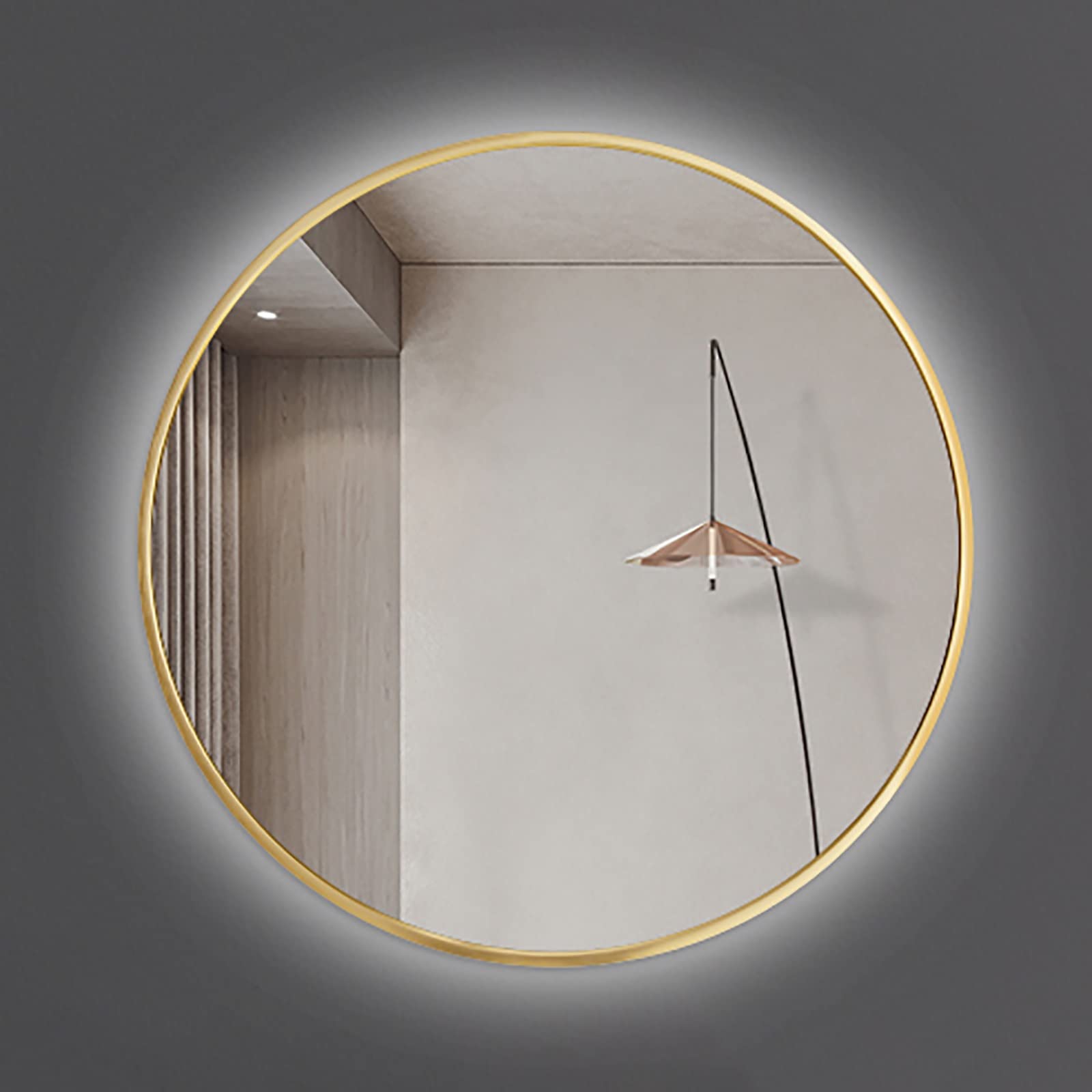 Specchio Espejo de baño LED con Marco Dorado, Espejo de maquillaje Redondo, CRI90+, irrompible, de pared, 500 x 500 mm, Luz Blanca, Elegante decoración de tocador.