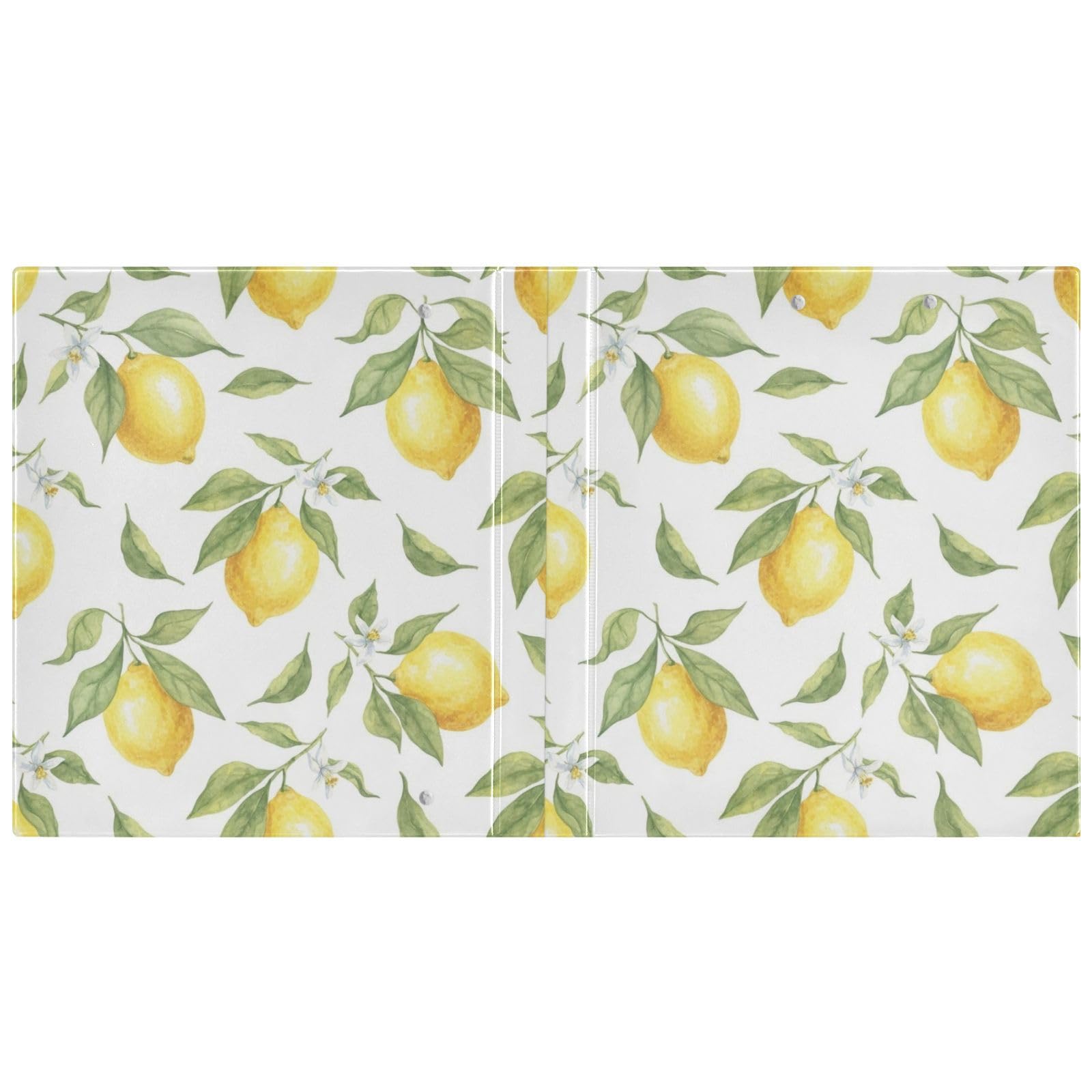 Raccoglitore a 3 anelli, con foglie verdi e limoni, colore bianco, confezione da 2