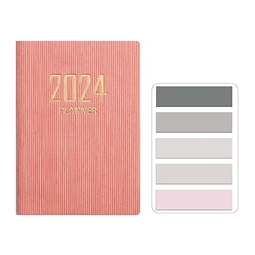 Morices Mini 2024 Daily Planner, PU Texture 120 Pages Appointment Diary Planner and Organiser from Jan 2024 to Dec 2024, A7 Size Pocket Calendar Notebook with Sticky Index Tabs Flags (Pink)