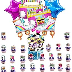 Patines 90S 31pcs 90s Decoraciones de Fiesta, Doyomtoy 90s Decoraciones Temáticas,90s Decoraciones,Globos de Fiesta Disco,Hip Hop Disco 90s Adornos de Tarta,Adornos de Tarta de Cumpleaños
