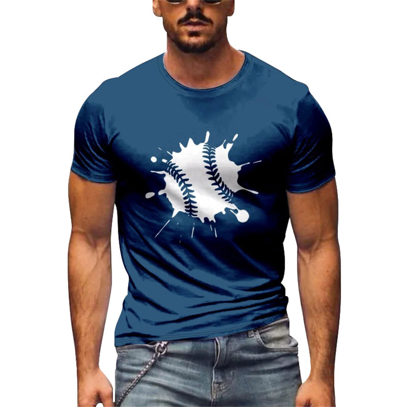 Camiseta de manga corta de ajuste regular para hombre, camiseta de verano con estampado de béisbol, camiseta de manga corta delgada para interiores y exteriores, caminar, deportes, vida diaria