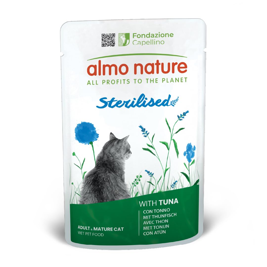 Almo Nature Functional - Sterilised - Comida Húmeda para Gatos Adultos y Mayores, Esterilizados o Poco Activos - con Atún - Bajo Contenido de Grasas, Hidratante - 70g (Paquete de 30)