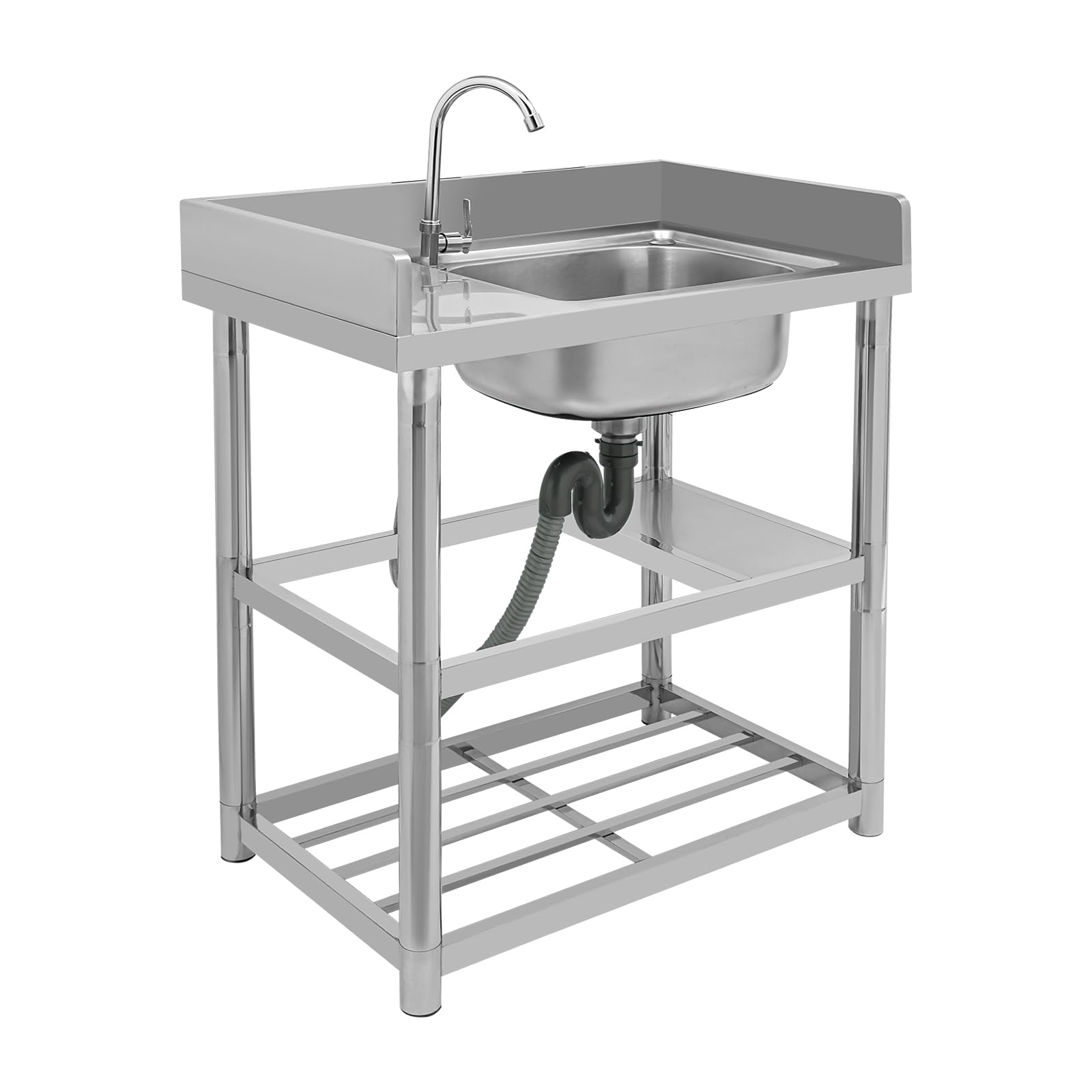 80x50 cm Lavello in acciaio inossidabile Lavandino Indipendente,Lavandino Esterno Con Rubinetto rotazione a 360°,lavello da ristorante commerciale,per Esterni, Interni