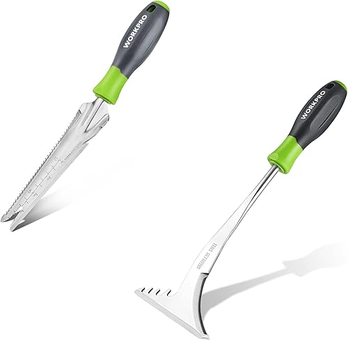 WORKPRO Paleta de jardín de acero inoxidable 5 en 1 con mango suave y herramienta de deshierbe de acero inoxidable de 12.5 pulgadas, para jardín,