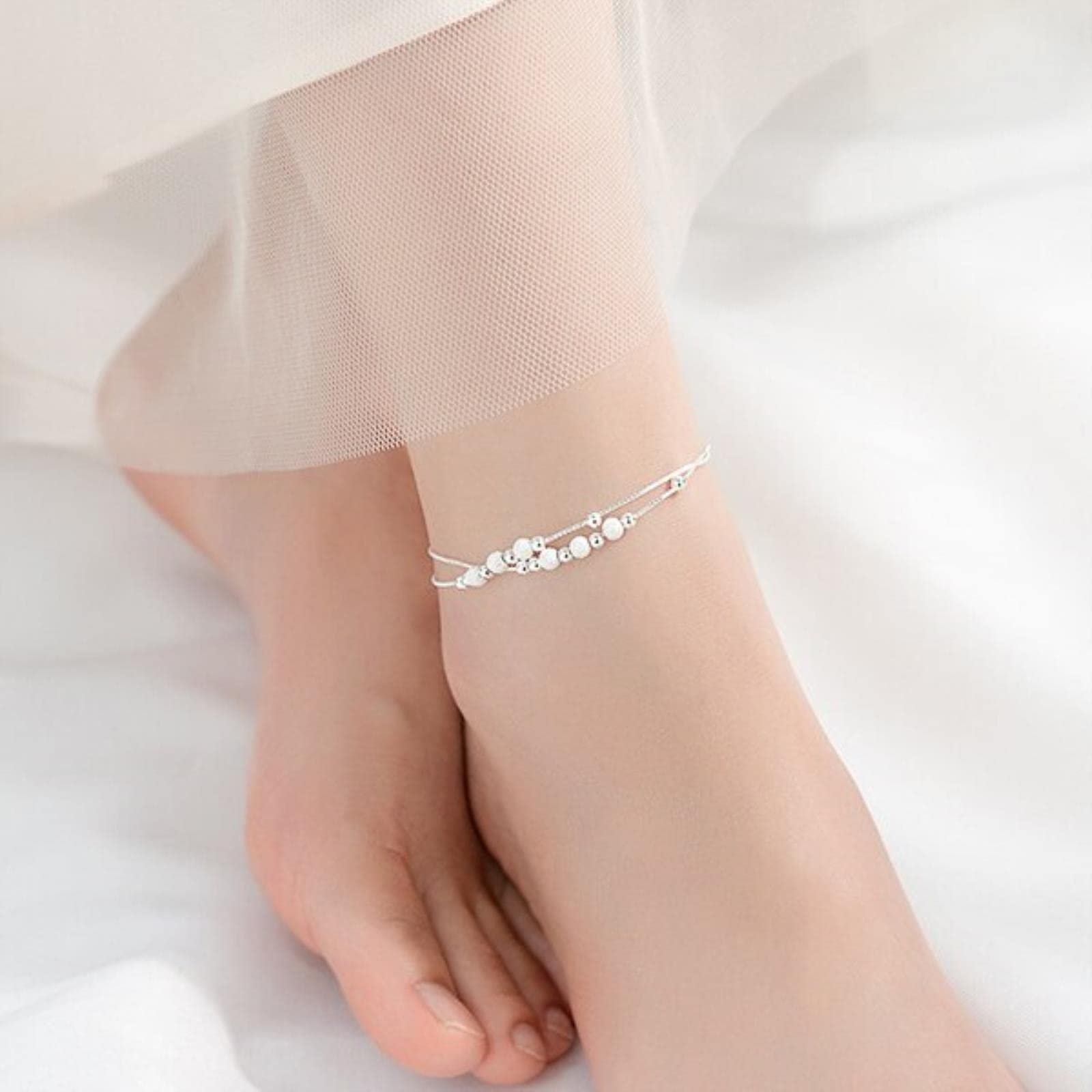 Tobillera De Plata De Ley 925 con Cuentas De Bola Esmerilada De Color Rosa Y Dorado para Mujer, Cadena De Hueso De Serpiente, Joyería Fina
