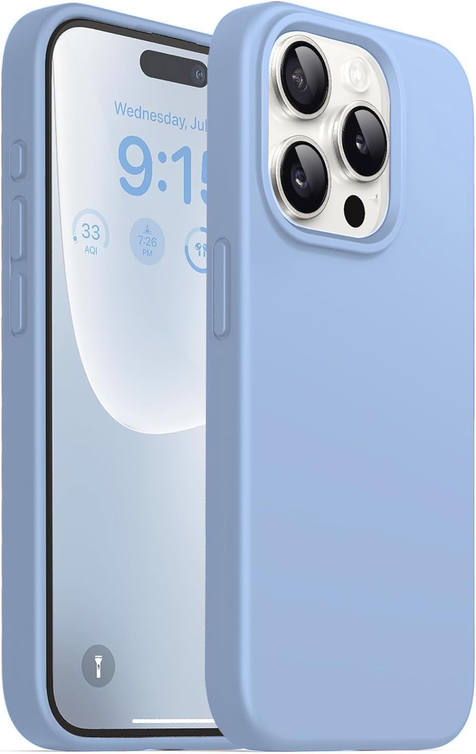 DIZORO Compatible for iPhone 15 Pro Case 6.1, Slim Liquid Silicone 3 Layers Full Covered Soft Gel Rubber Phone Case Protective Case Cover 6.1 Inch - Official Blue-image-13
