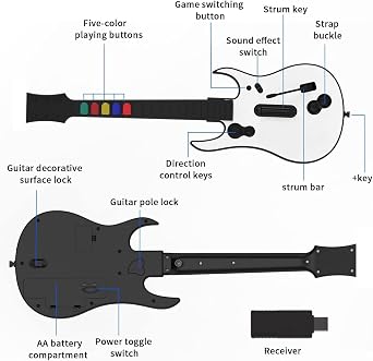 NBCP PC Guitar Hero Controller, Wireless PlayStation 3 PS3/PC Guitar Hero Guitar with Dongle for Clone Hero, Guitar Hero 3/4/5 Rock Band 1/2 Games