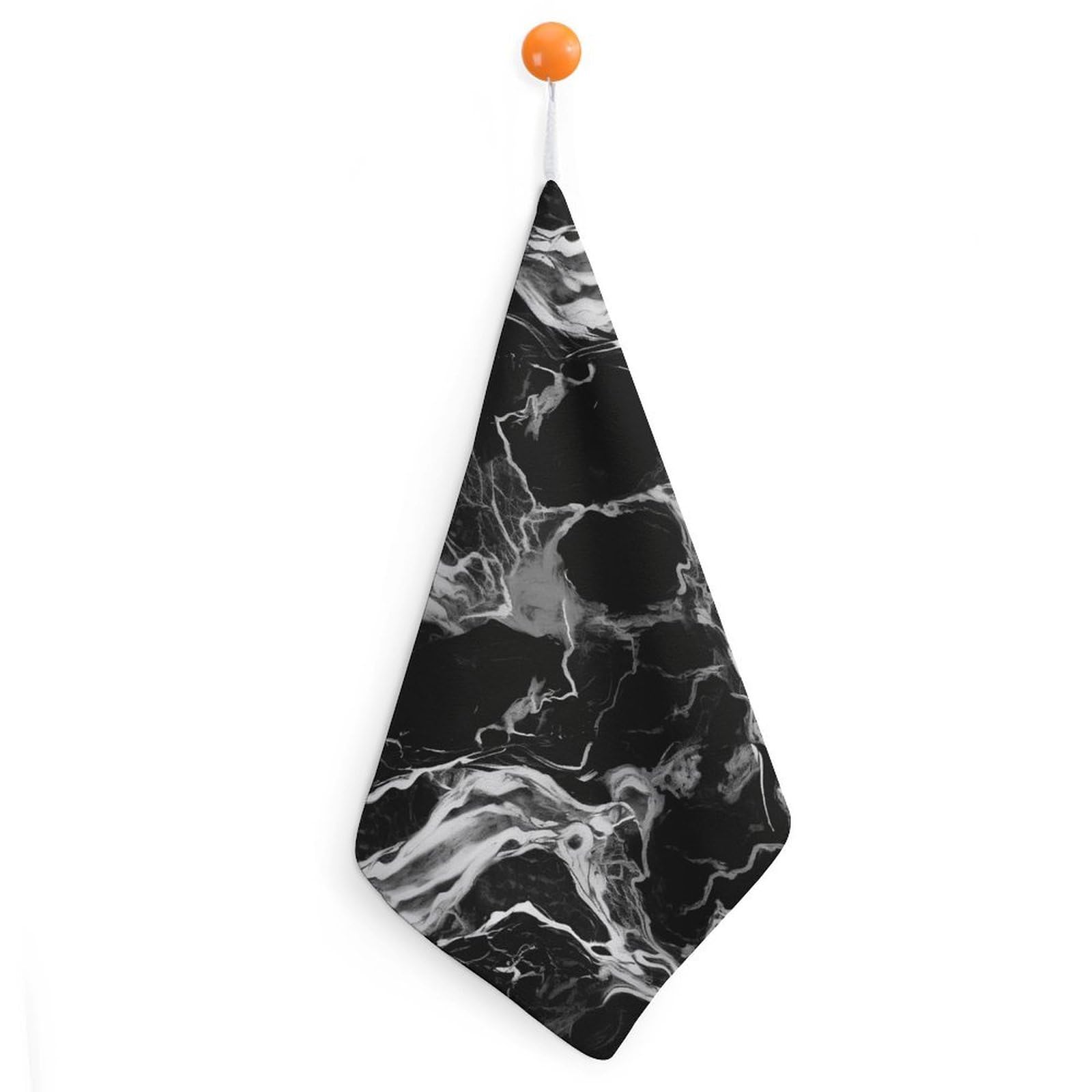 VstaDank Black and White Marble Washcloth with Hanging Loop Quick Dry Microfiber Hand Towel Highly Absorbent Wash Cloth Reusable Makeup Remover Cloth Soft Feel Fingertip Towel for Bathroom