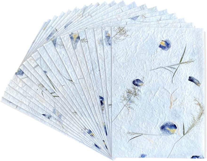 Handmade Mulberry Paper A4 Size 20 Sheets Butterfly Pea Flowers/Grass Flowers Classic Style Decorative Paper