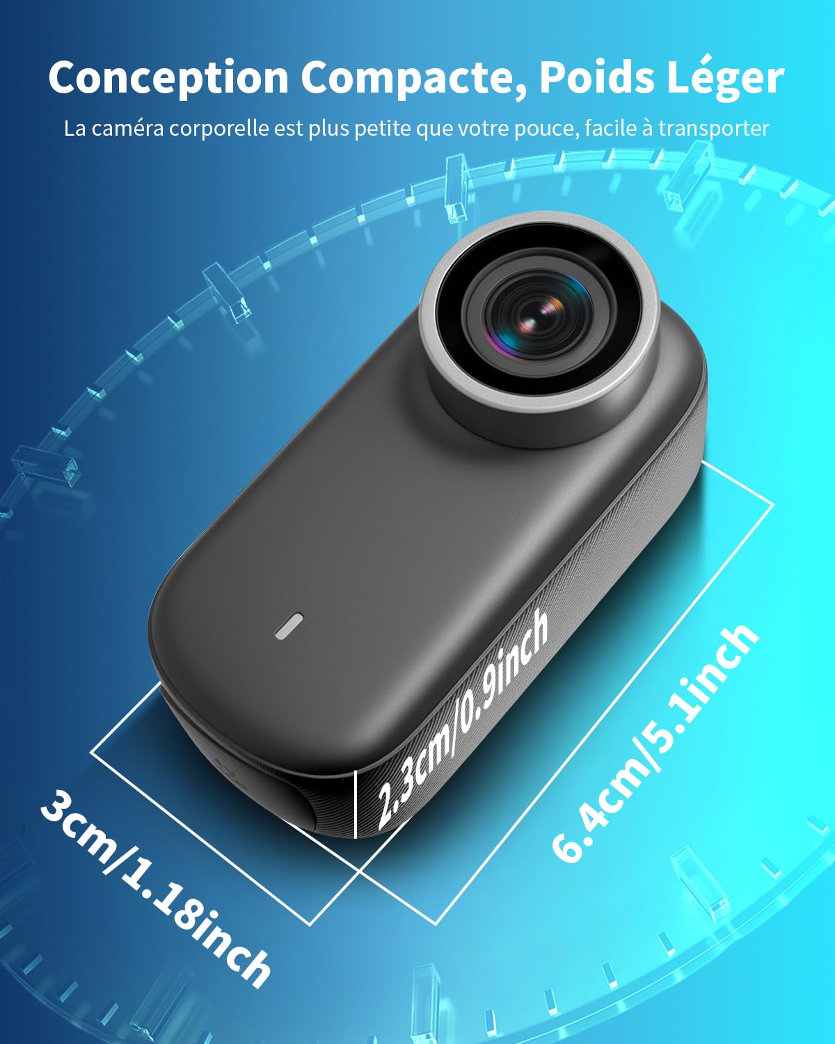 Caméra Sport 4K WiFi, 64GB Mini Caméra Cam, 150° Caméra d'action avec Écran Caméras Corporelles Vlog Camera Sportive Caméscope de Casque Moto Multifonction Accessoires