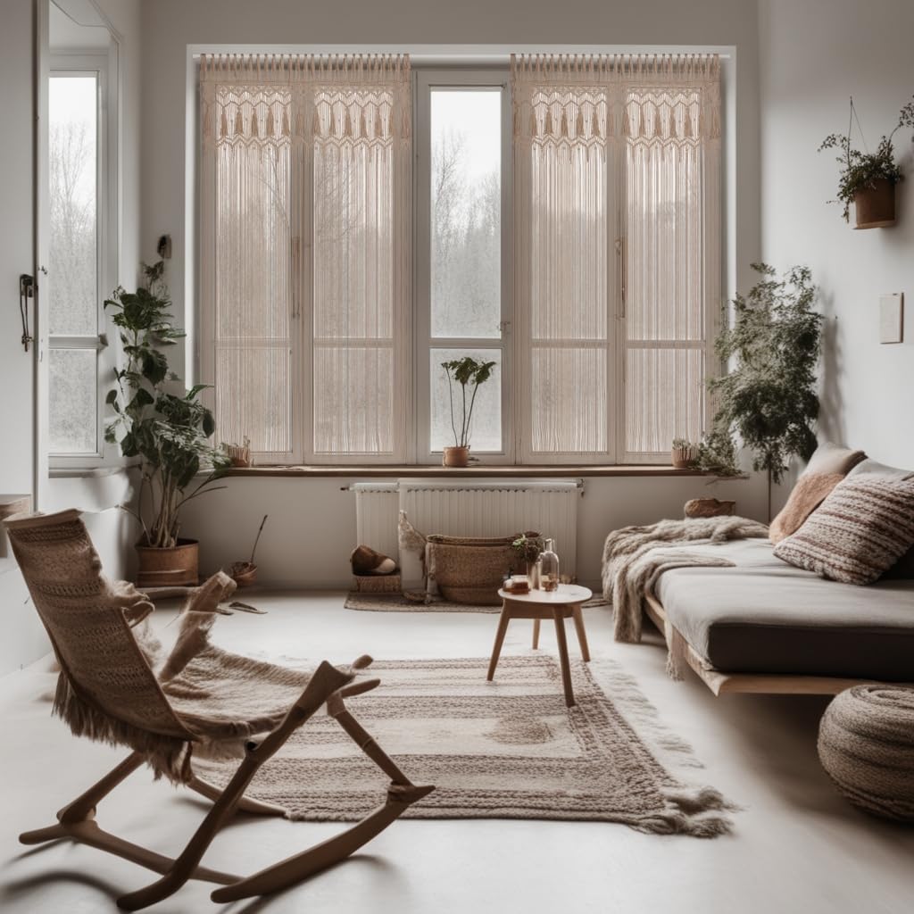 Cozyor Makramee Boho Vorhang Türvorhang Fenstervorhang 132x200cm als Raumtrenner, Wandbehang & Deko beige, für Traubogen, Hochzeit, Wohnzimmer, Balkon Handmade
