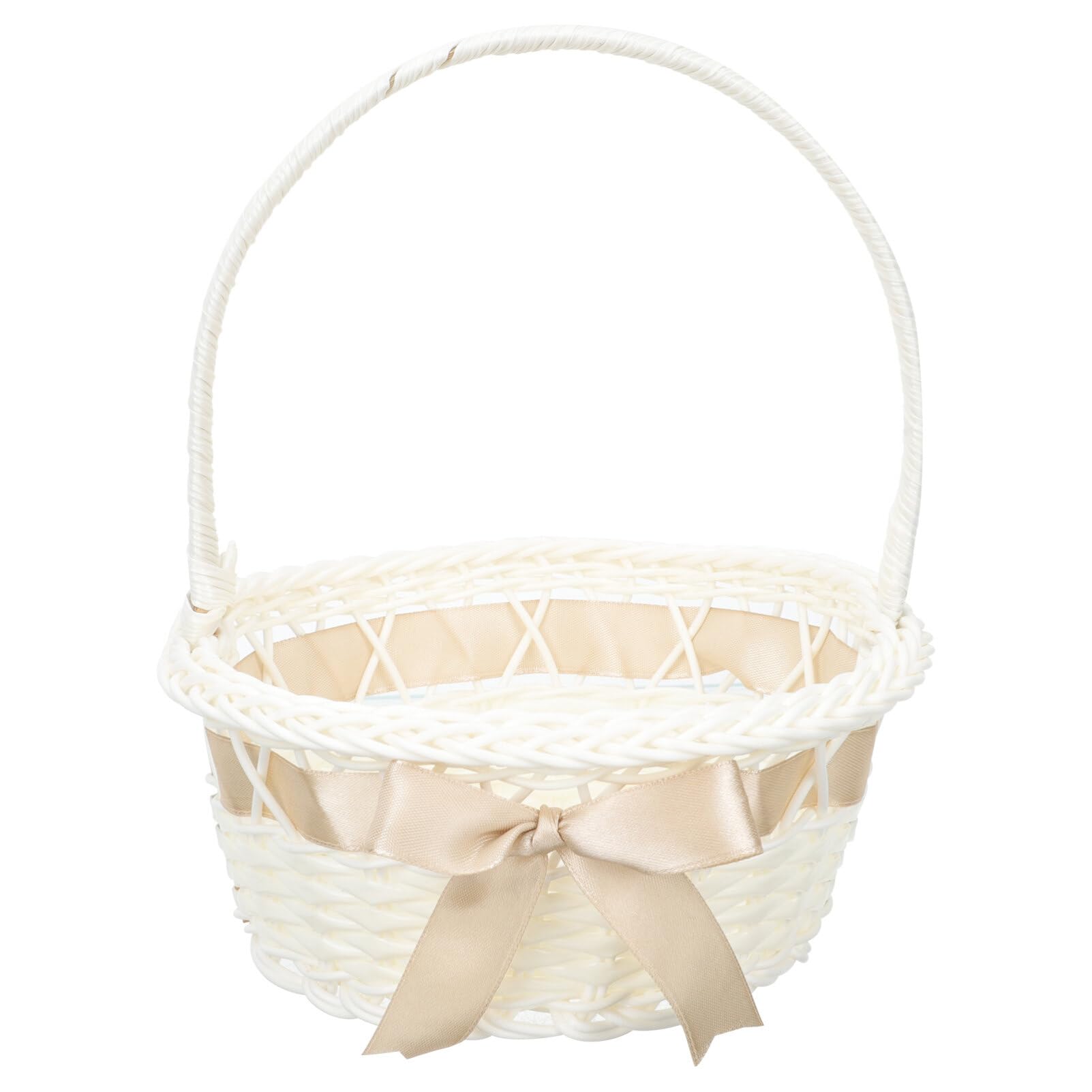 NOLITOY Rattan Flower Basket Lace Bowknot Wedding Flower Girl Basket Fruit Candy Holder Container for Wedding Bridal Shower Ceremony Party Supplies
