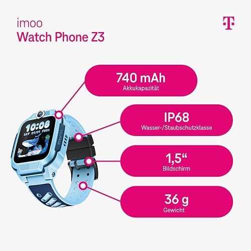 imoo Kids Watch Z3 Smartwatch für Kinder, GPS und Telefonfunktion, Datenschutz & Eltern-App, Lange Akkulaufzeit, SOS, wasserdicht, Telekom SIM-Karte, 30 € Amazon-Gutschein nach Registrierung (blau) - 2