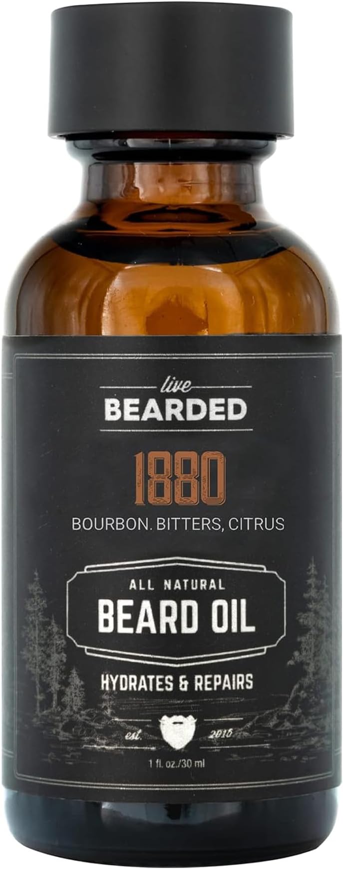 Live BeardedBeard Oil - Premium All-Natural Beard Oil for Men with Jojoba Oil Beard Care - 1 fl oz - Made in the USA - Beard Oil for Dry Flaky Skin - 1880 Scented: Bourbon, Bitters, Citrus