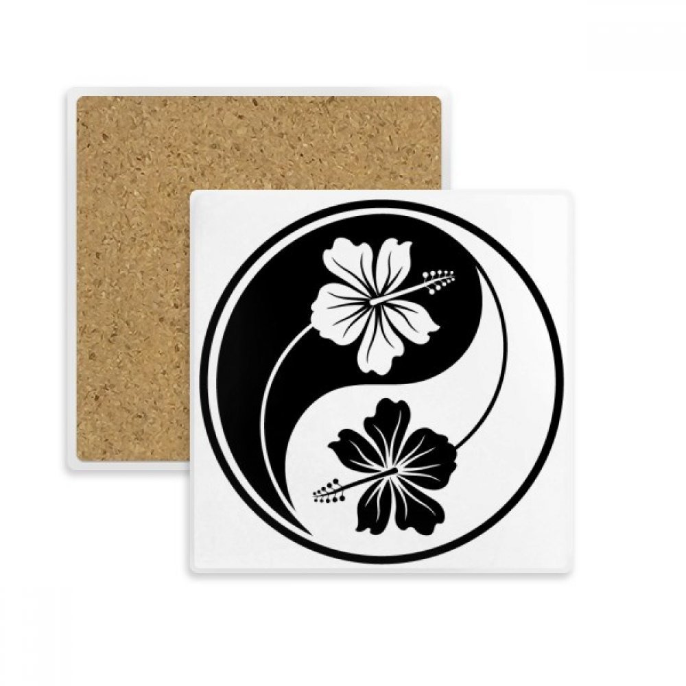 Dessous de verre bouddhisme Yin-Yang en pierre absorbante de forme carrée x2