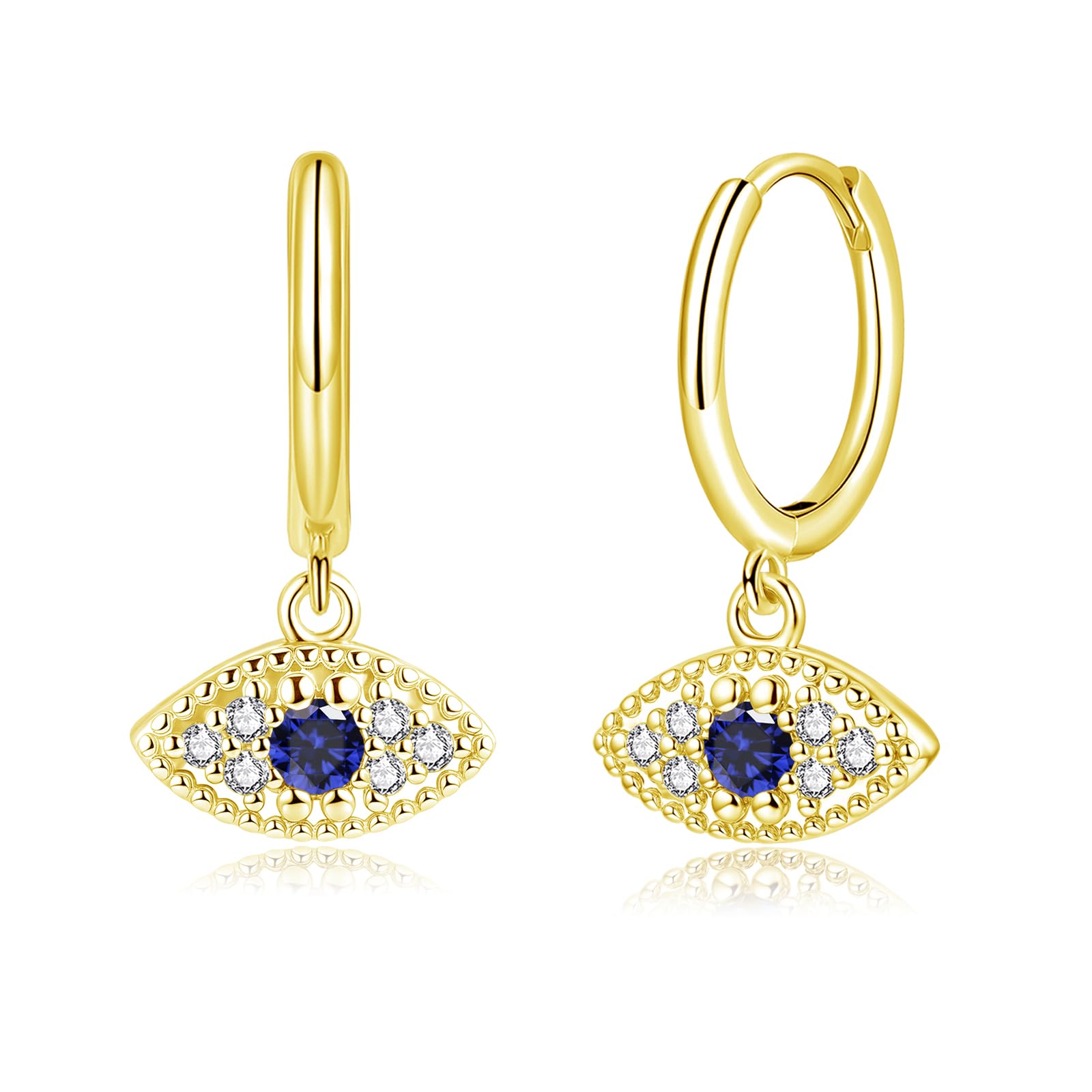 Kamise Ohrringe Silber 925 Hängend, 925 Sterling Silber Feder/Friedenstaube/Teufelsaugen Creolen Ohrhänger für Damen, Hypoallergen Hängeohrringe mit Zirkonia Edelstein, Neutral Kalt Stil Schmuck
