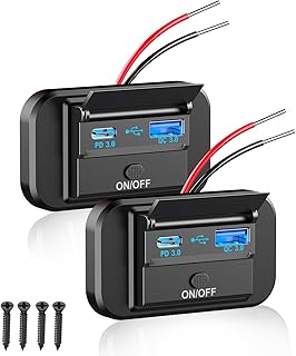 12V USB Outlet 2 PCS, Qidoe PD 20W Type-C and 18W QC3.0 USB Port Surface Mount Car Charger Socket 12V Power Outlet with Button Switch Waterproof 12V USB Panel for Car RV ATV Truck Marine Golf Cart