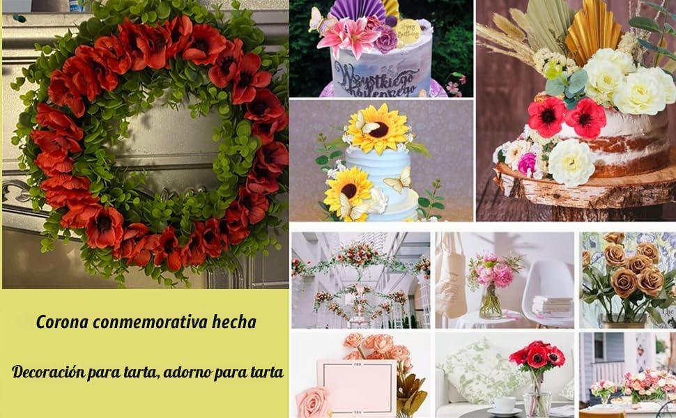 Amapolas de seda decorativas para centros de mesa y coronas de otoño en salones 7