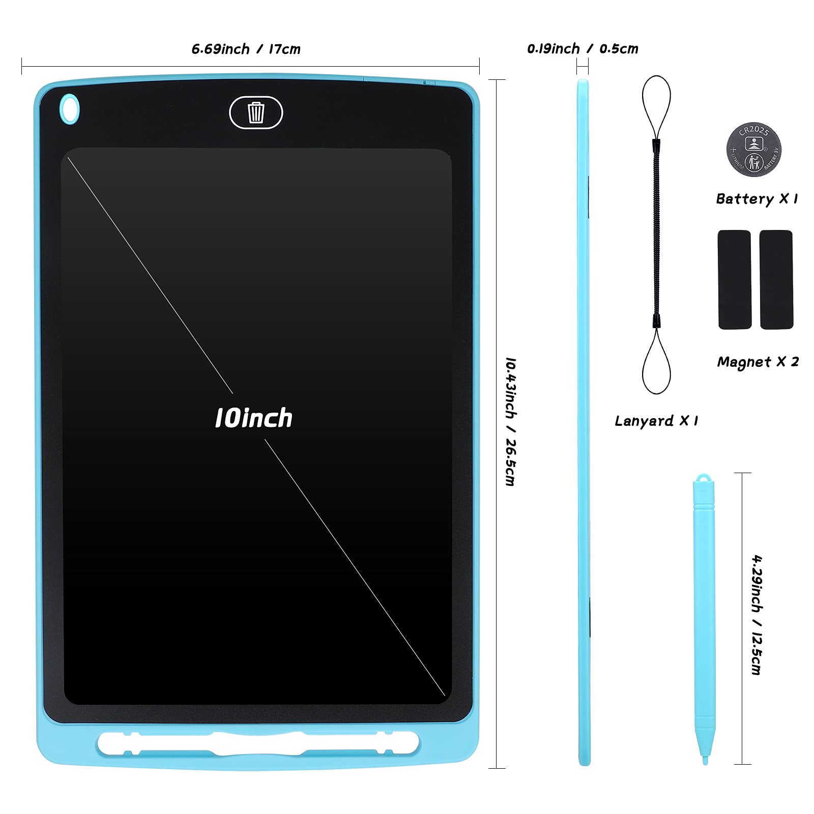 Coolzon Tavoletta Grafica LCD Scrittura Colorato 10 Pollice, Elettronica Lavagna Cancellabile da Disegno con Penna, Portatile Lavagnetta per Bambini Digitale Ewriter con Pulsante Elimina, Blu