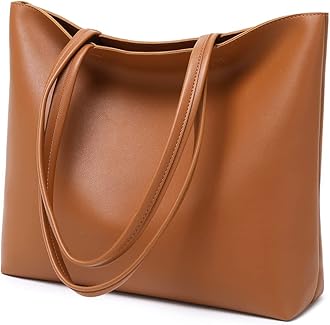 Ladies Tote Bags Simple PU Leather Handbags Work School Shopping Bags for Women with Zip and Inner Pocket