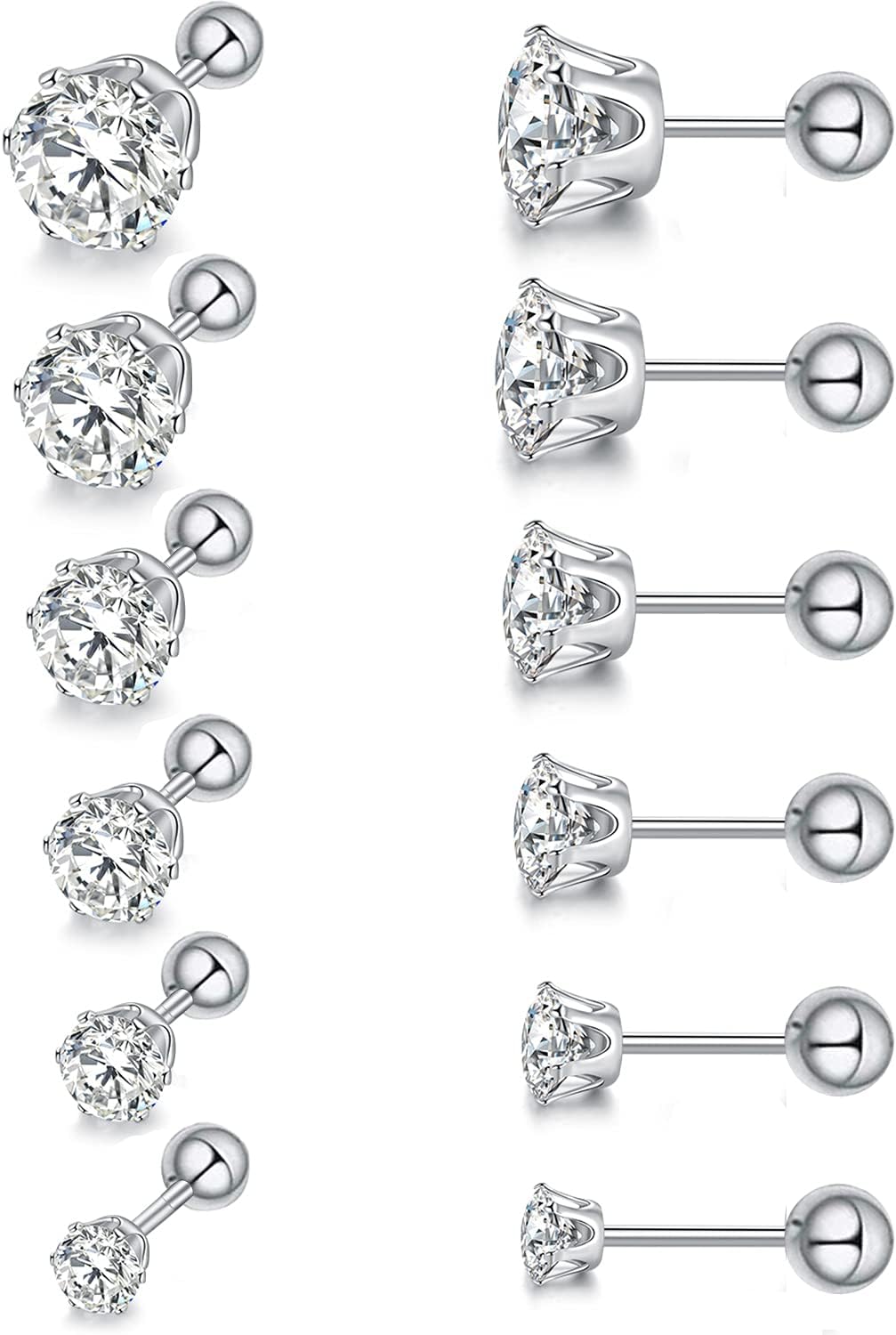 Screw Back Earrings Surgical Stainless Steel Studs Pack for Women Men