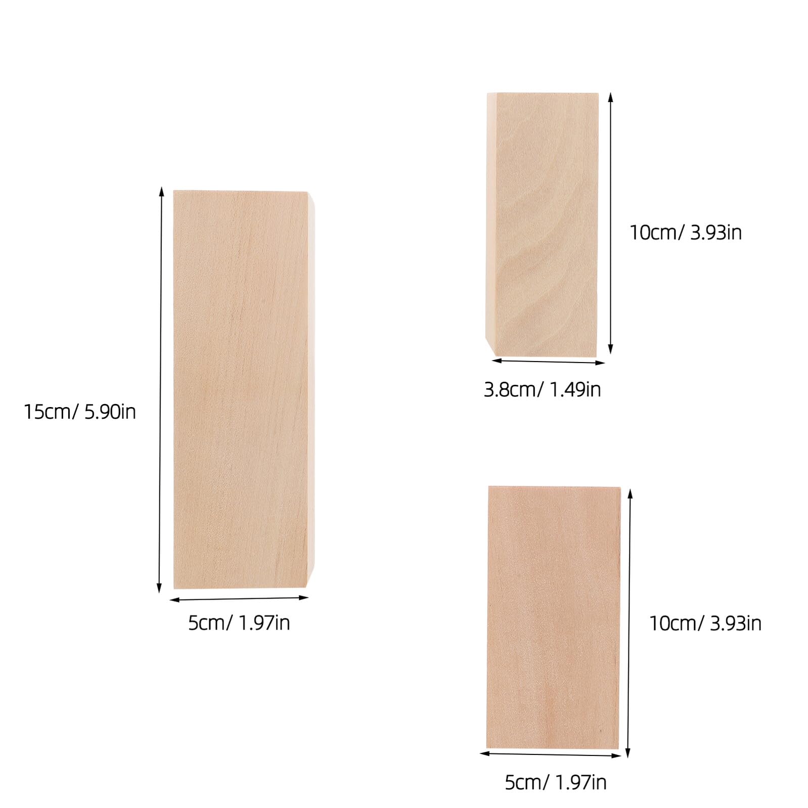 Bloques de Madera de Tilo Blanda para Tallar, 8 Piezas (4 de 10x3.8x3.8 Cm, 2 de 10x5x5 Cm, 2 de 15x5x5 Cm), Bloques Cuadrados sin Terminar para Manualidades y Proyectos