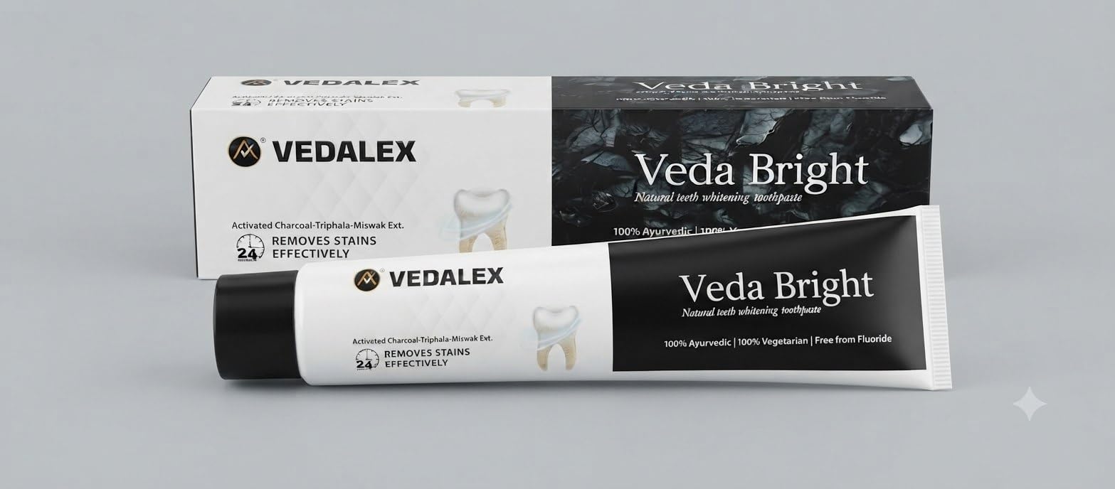 Veda Bright Charcoal Toothpaste Pack of 3 | Natural Ayurvedic Toothpaste | Activated Charcoal & Triphala | Helps Remove Stains, Fresh Breath & Teeth Whitening | Fluoride Free | 100g Each-image-0