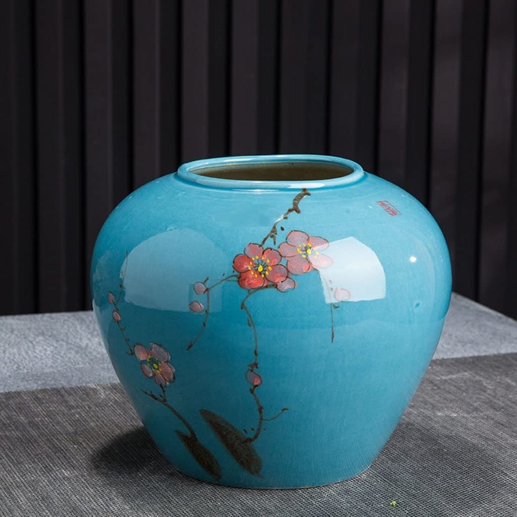 Florero Jarrón de cerámica Flor Ciruelo Azul Retro, Conjunto Tres Piezas, Mesa arreglo Flores pintadas, decoración Floral, Maceta, Porcelana China