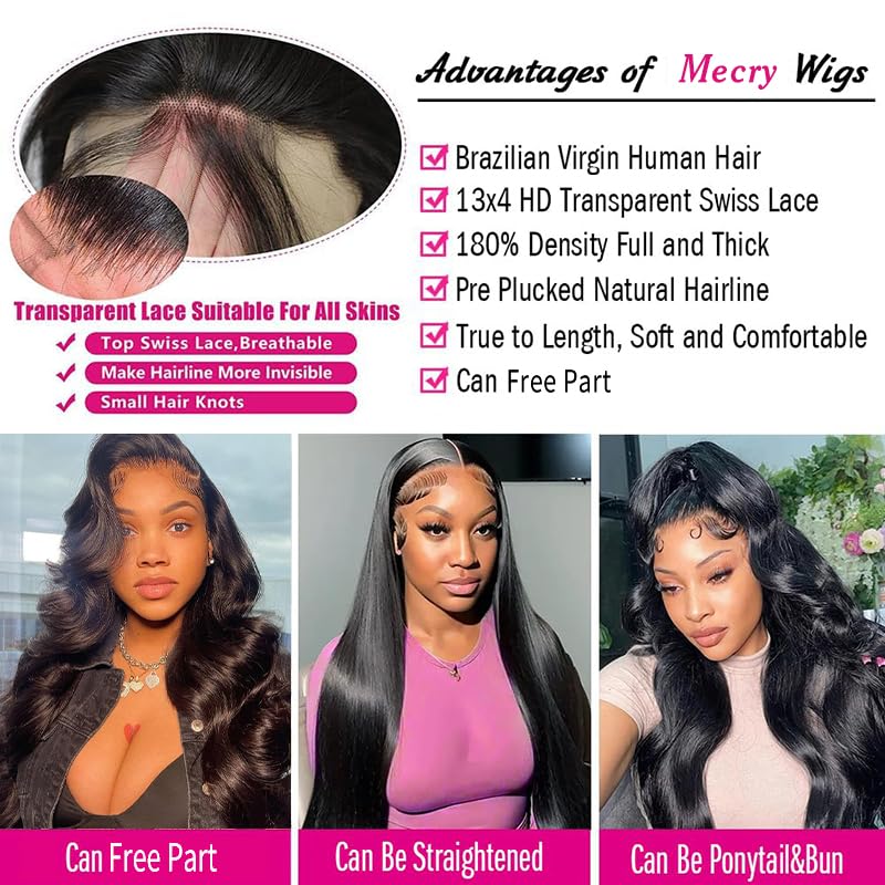 30 Inch Lace Front Wig Human Hair Body Wave 13x4 Glueless Wigs Human Hair Pre Plucked with Baby Hair 180% Density Frontal Wigs for Black Women Human Hair HD Lace Brazilian Virgin Hair Body Wave Wig - Image 6