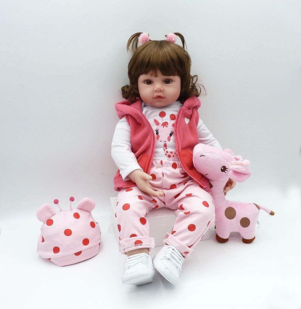 Binxing Toys Reborn Toddlers 24inch Boy Brown Hair Blue and Red Stripe Monkey Pattern Outfit Adorable Realistic Cute Baby for Child Age 5+ (Girl Fannie)